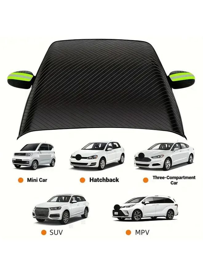 Green Reflective Car Windshield Cover All Season Sun Frost Snow Shield Magnetic SUV Sedan - Image 4